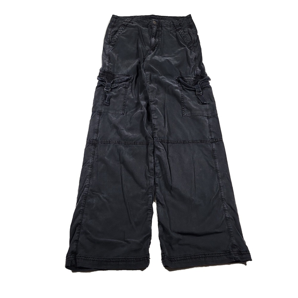 American Eagle Cargo Pants Womens 0 R Super High Rise Baggy Wide Leg Black Y2K